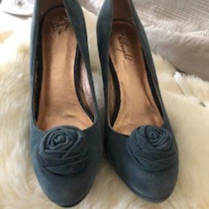 anthropologie Miss Allbright Blue suede heels.